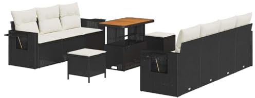 vidaXL Gartensofa-Set 10 STK. 7-Sitzanzahl Schwarz und Creme