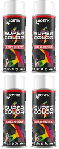 Bostik SUPER COLOR BLANCO MATE RAL 9010, Pintura en Spray Acrílica para Uso Profesional y Doméstico, Multiusos, Secado Rápido, Acabado Brillante, Interior y Exterior, Bote 400 ml (Paquete de 4)