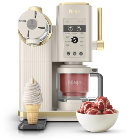 Ninja CREAMi Sorbetière Scoop and Swirl avec 2 pots, 13 modes NC701EUSTGD | pour réaliser crèmes glacées, glaces à l’italienne, gelatos, sorbets, milkshakes et plus, option Extra, Stone/Or