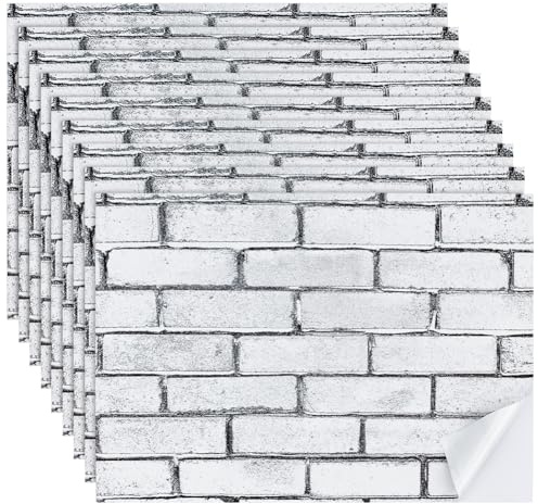 FINGERINSPIRE 9Pcs Self-Adhesive Wallpaper for Dollhouses 297x210mm Self-Stick Miniature Wallpaper with Realistic Wall Brick Pattern White PVC Dollhouse Wallpapers for Miniature Rooms Hobbyists