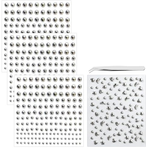 TEOZBLU 4 Stück Fake Piercing Set Silber | Nicht Durchdringend Aufkleber Piercing | Lippe Nase Augenbraue Bauchnabel Piercing | Punk Y2K Style für Damen Herren Teenager