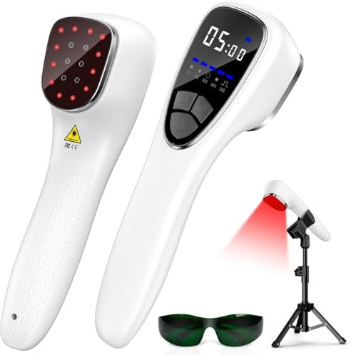 Dispositivo Luz Roja 650nm & 808nm con Soporte – Lámpara Infrarroja Inalámbrica con 5 Modos y Timer para Relax Muscular, Espalda, Cuello y Recuperación Deportiva
