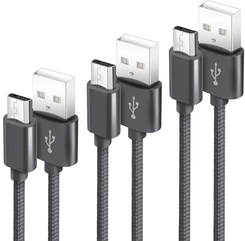 Micro Usb Cable,Android Charger Cable,Fast Charger(Black) (1m+2m+2m(3Pcs)) | Nylon Braided Fast Charging Cable for Xbox One/One S/One X,PS4 & Android Phones Durable