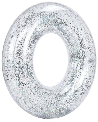 Schwimmreifen Erwachsene Schwimmring Glitzer Durchsichtig Schwimmreifen Groß Für Schwimmen Pool Urlaub, Hinterdurchmesser 75 cm Durchmesser Transparenter Schwimmring Mit Glitzer-Effekt