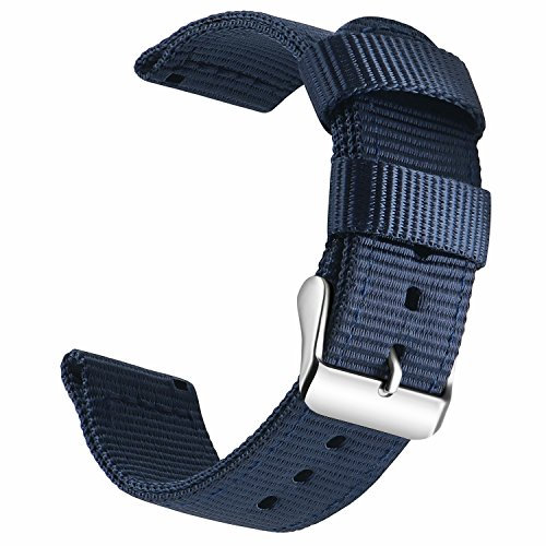 OLLREAR Unisex Nylon Uhrenarmbänder Edelstahl Silberne Schnalle 20mm Dunkelblau Smartwatch Armband Verstellbare Geflochtenes Ersatz Uhrenarmband für Herren und Damen