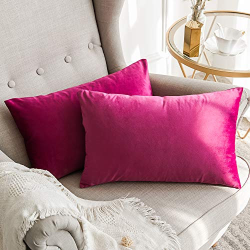 MIULEE 2er Set SAMT Kissenbezug Kissenhülle Dekorative Dekokissen Sofakissen Lendenkissen Wurfkissenbezug mit Verstecktem Reißverschluss Sofa Schlafzimmer 12x 20 Inch 30 x 50 cm Rose Rot
