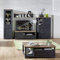 Lomadox 4-TLG. Wohnwand Plus Couchtisch Artisan Eiche Nb. und Graphit-Grau - Vitrine inkl. LED