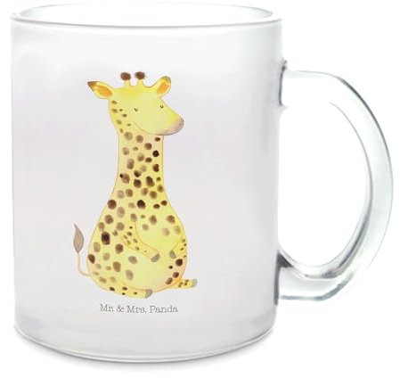 Mr. & Mrs. Panda Teetasse Giraffe Zufrieden - Geschenk, Wildtiere, Glück, Teebecher, Teeglas, Tasse mit Henkel, Afrika, Glas Teetasse