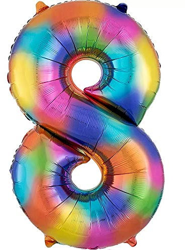 DIWULI Luftballon 8 Geburtstag XXL Bunt Regenbogen Zahl 8
