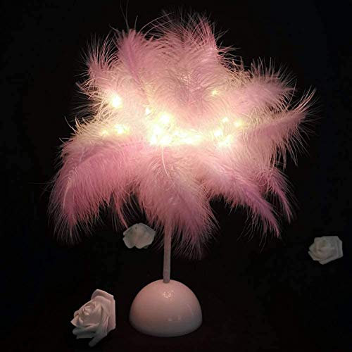 Maijia Feder-Tischlampe neben Bettlampe, Tisch-Nachtlicht, kreative Heimdekoration für Schlafzimmer, Wohnzimmer, Lesen, Hochzeit, Raumdekorationen (Rosa)