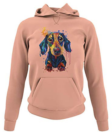 knut Fashion & Streetwear Damen Hoodie Kapuzensweatshirt Motiv Dackel Frauen Kapuzenpullover Sweatshirt für echte Teckel Fans Schwarz Soft Rose und Gr. XS-3XL (Soft Rose, L)