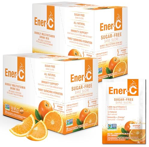Ener-C Sugar Free Multivitamin Drink Mix - Vitamin Powder for Water, Electrolytes Powder No Sugar, Hydration Boost Packets, Zero Sugar, Vitamin C & B12 Supplement Liquid Mix - Orange, 60 Count