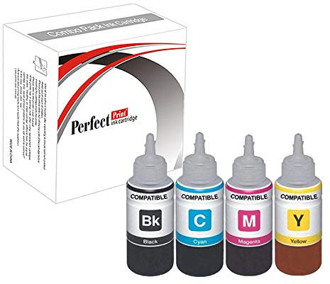 PerfectPrint Ink Bottle Refill For Printer, Compatible With Epson ET-2710 ET-2711 ET-2712 ET-2714 ET-2715 ET-2720 ET-2726 ET-4700 104 (Black/Cyan/Magenta/Yellow, 4-Pack)