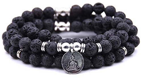 Self-Discovery Natur, 108 Perlen, Mala, Armband, Halskette, Schmuck, Meditation, mit Yoga-Charme, One Size, Lavastein, Stone