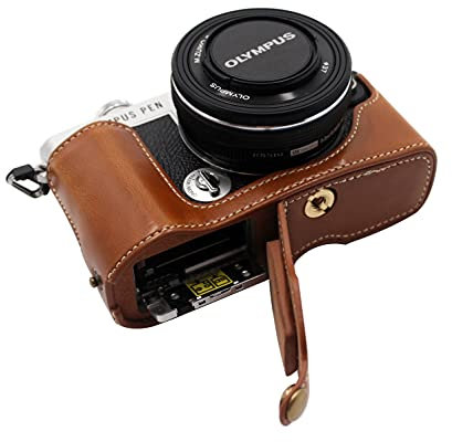 Mezza custodia per fotocamera Olympus PEN E-P7, in pelle PU, con apertura inferiore, colore: Marrone