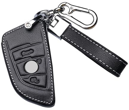 HIBEYO Smart Autoschlüssel Hülle passt für BMW Schutzhülle Rindsleder Schlüsselhülle passt für BMW X1 X2 X3 X5 X6 5er 7er 2er 6er (GT) Smart Remote Schlüsselbund Funkschlüssel-3 Tasten Schwarz