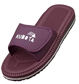 Kubota Claquettes à scratch Femme – Sandales été – Claquettes avec fermeture auto-agrippante – Chaussures pour piscine et plage – Chaussons – Bordeaux – 40