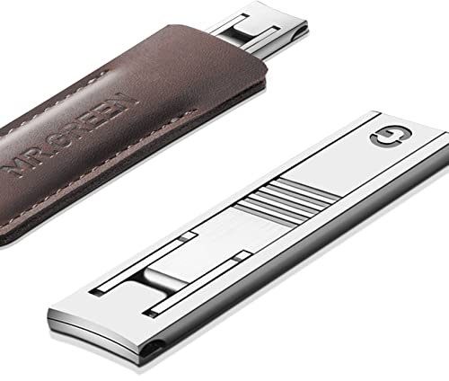 MR.GREEN Ultra Thin Nail Clippers Advanced Precision Technology Nail Cutters with Cow Leather Cover Superior Texture Manicure Tools (Dark Brown)