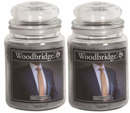 Woodbridge Große Duftkerze im Glas mit Deckel | 2er Duftkerzen Set Seduction | Duftkerze Parfüm | Kerzen lange Brenndauer | Raumduft für Zuhause | Kerze 2 Docht