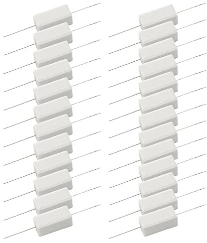 BGTXINGI 25Stück 5W 1 Ohm 5 Ohm 10 Ohm 15 Ohm 20 Ohm Zementwiderstände 5% Axialleitung Leistungswiderstand Keramik Zementwiderstand Draht gewickelt Festmetall Vollbereich Widerstände Kit Weiß