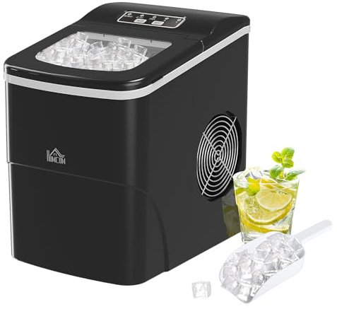 HOMCOM Ice Maker Machine, Self-Cleaning Ice Cube Maker with LCD Screen, 9 Cubes Ready in 8 Mins, 12kg in 24Hrs - Black