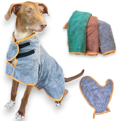 Luminoza Bademantel für Hunde, Hundebademantel aus Mikrofaser für kleine,mittlere und große Hunde - Grün Badetuch Hund Hundehandtuch schnell trocknend, super saugfähig, für Hunde und Katzen