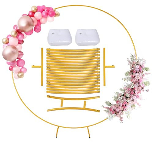 Yontwe Riesiges rundes Goldmetall-Ballonbogen-Kit Abnehmbar 2.2M Hochzeit Bogen Hintergrund Stand Leicht zu tragen und wiederverwendbar Beste Dekoration for Party Festival