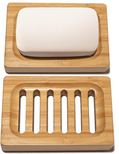 Magiho® Jabonera Baño, 2 Piezas Jabonera de Bambú con Función de Drenaje para Almacenamiento de Accesorios de Esponjas de Cocina de Baño