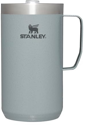 STANLEY Taza Stay Hot Camp – Taza aislada de acero inoxidable 18/8 duradera – Tapa Tritan™ sin salpicaduras – 24 onzas – Hammertone Silver