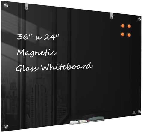 TSJ OFFICE White Board for Wall - 36 x 24 Black Glass Board 3 X 2 FT