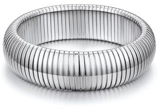 Bestyle Elastisches Armband 2CM Breit Stretch Schlangen Armreif Damen Mädchen Manschette Armspange Modisches Edelstahl Armschmuck, Silber