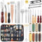 45 Stück Lederwerkzeug-Set,Lederwerkzeuge mit Aufbewahrungstasche,Leder Werkzeug mit Lederstempeln,GewachstemFaden,Rillenzieher,Ahle,Leder Nähset ideal als Geschenk für Erwachsene