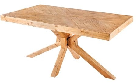 Riess Ambiente Massivholz Esstisch MOSAIK 160cm Natur Pinienholz recycelt Sterngestell Esszimmertisch Holztisch Küchentisch Fischgräten-Design recycelt