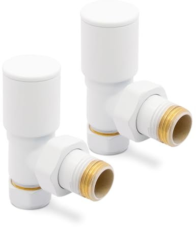White Angled Modern Standard Rounded Radiator Towel Rail Valves Central Heating (Pair) 1/2 BSP