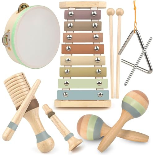 Stoie's Internationale Holzmusikinstrumente für Kleinkinder - Percussions- und Baby-Musikinstrumente, Kinder-Musikinstrumente, Baby-Tamburin