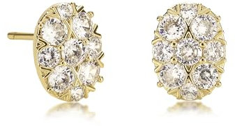 ZAVANA Große Zirkonia-Ohrringe für Damen, funkelnde goldene Ohrstecker für Frauen mit einer Ansammlung von Zirkonia-Steinen, goldene Ohrringe, ovale Statement-Ohrringe