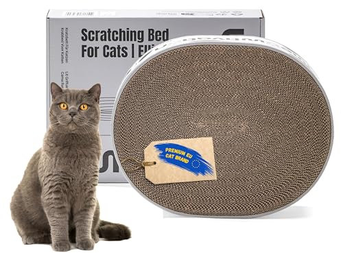 Lit Griffoir pour Chat – Griffoir Ovale de 42 cm en Carton 100% Recyclé, Lit avec Herbe à Chat Naturelle, Accessoire Solide pour Chats de Petite et Moyenne Taille