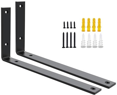 SAYAYO 2 Pièces Équerre Étagère Murale Charge Lourde, Supports d'Étagère Métal 5MM d'Épaisseur à Angle Droit de 90°, Fixation Flottante Support pour Salon Chambre Cuisine, 300MM * 150MM, Noir