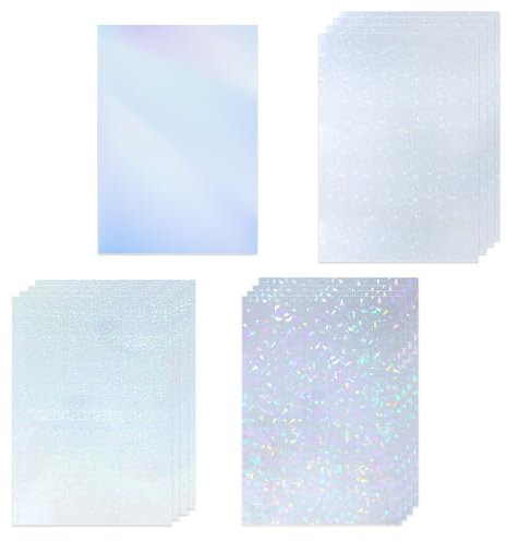 InnoHHustle 12 Sheets Holographic Aufkleberpapier A4 Size Glitter Vinyl Self-Adhesive Holographic Overlay Laminate Sheets 11.61×8.26 Inch Transparent Laminate Film Stickers for DIY Crafts, 4 Patterns