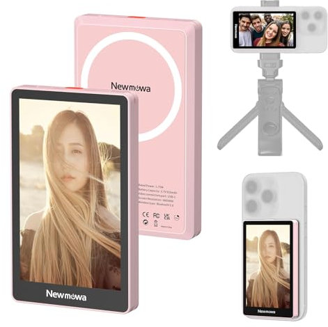 Newmowa Rosa magnetischer Telefon Vlog Selfie Monitorbildschirm, 1080P Drahtlosaufnahme, Telefon Rückkamera für Selfie Vlog TikTok Livestream, Kompatibel mit iPhone (Support 4k 30fps Wired Recording)