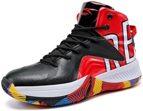 ASHION Basketballschuhe Herren Turnschuhe Anti-Skid Atmungsaktiv Outdoor Sportschuhe(N Schwarz Rot,42 EU)