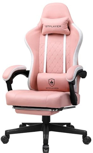 GTPLAYER Gaming Stuhl Ergonomischer Gaming Sessel Schreibtischstuhl mit Stoffoberfläche, Federsitzkissen, Verbindungsarmlehnen und Fußstütze Rosa