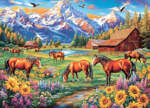 Horse Farm Jigsaw Puzzle 1000 Teile Erwachsene Sunflowers Meadow Ranch Puzzle Erwachsene 1000 Teile Puzzles