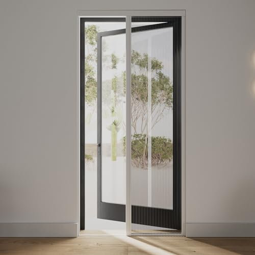 Cocoon Fliegengitter Balkontür 96 x 194, Insektenschutz Plissee, Fliegengitter Schiebetür, Mückenschutz Einfache Montage - Rahmen in Weiß