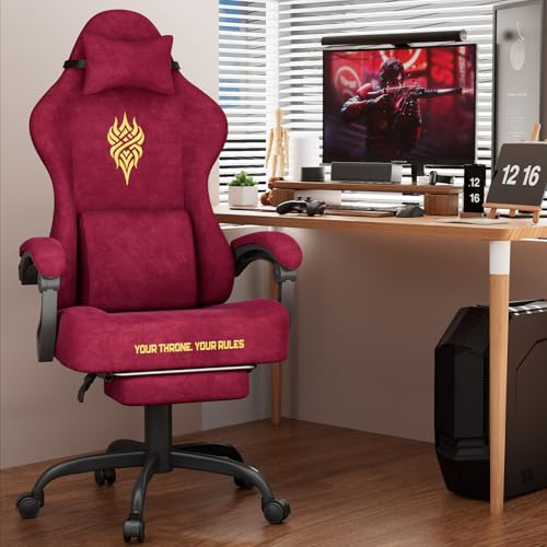 WoRaum Sedia da Gaming, Sedia Ufficio Ergonomica e Traspirante in Microfibra Peluche, Sedia Computer con Regolazione Altezza Schienale, Supporto Lombare e Braccioli (Rosso)