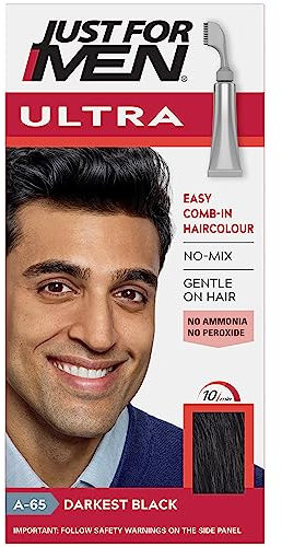 Just For Men Ultra Darkest Black Hair Colour Dye, No Mix Comb-In Applicator to Comb Away The Greys, Ammonia & Peroxide Free – A65