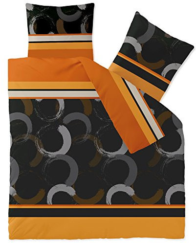 CelinaTex Style Bettwäsche 200 x 200 cm 3teilig Mikrofaser Fleece Bettbezug Evita Streifen Kreise schwarz orange grau