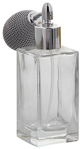 Glas-Flakon mit Ballpumpe Zerstäuber. Leer, 50 ml Kosmetex Glas-Flakon Parfümzerstäuber, silber, für Colognes, 1 x silber