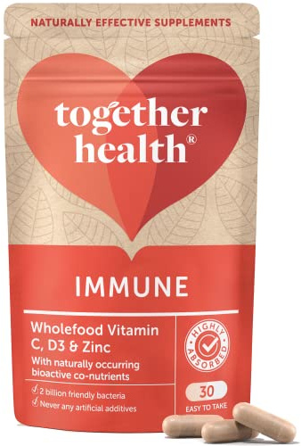Immune Support Supplement – Together Health – Whole Food Nutrients – Vitamin C, Zinc, Selenium & Live Bacteria – Vegan Friendly – Made in The UK – Pack of 2-60 Vegecaps