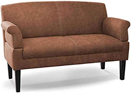 CAVADORE 2-Sitzer Küchensofa Malm, Sitzbank für Küche oder Esszimmer in Lederoptik, Inkl. Armteilverstellung, Federkern und moderner Kontrastnaht, 152 x 97 x 78, Mikrofaser: cognac